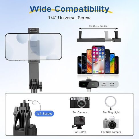Content Creator Vlogging Kit,180CM Metal Selfie Stick Tripod with Light and Wireless Microphones,Vlogging Kit for iPhone/Android,Phone Tripod for Tiktok &YouTube Starter Kit in Saudi Arabia