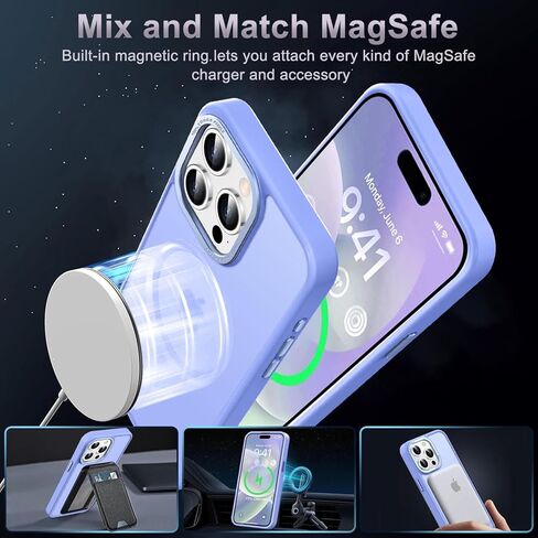 Newfuture Magnetic for iPhone 15 Pro Case [Compatible with Magsafe] [Military Grade Drop Protection] Translucent Matte Anti-Fingerprint Shockproof Phone Case for iPhone 15 Pro 6.1 inch, Light Purple in Saudi Arabia