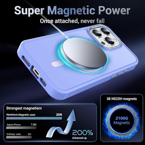 Newfuture Magnetic for iPhone 15 Pro Case [Compatible with Magsafe] [Military Grade Drop Protection] Translucent Matte Anti-Fingerprint Shockproof Phone Case for iPhone 15 Pro 6.1 inch, Light Purple in Saudi Arabia