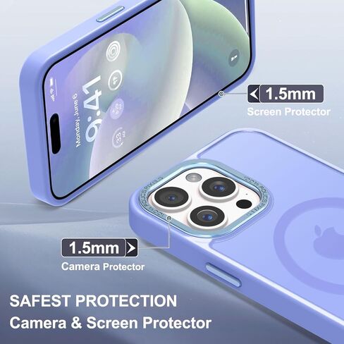 Newfuture Magnetic for iPhone 15 Pro Case [Compatible with Magsafe] [Military Grade Drop Protection] Translucent Matte Anti-Fingerprint Shockproof Phone Case for iPhone 15 Pro 6.1 inch, Light Purple in Saudi Arabia