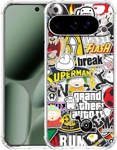 Case for Google Pixel 10 Pro XL with Pop Culture Design,Aesthetic Cartoon Sticker Bomb Pop-Art Collage,Clear Slim Soft TPU Bumper Phone Cover,6.8"(Pop,P10XL) in Saudi Arabia