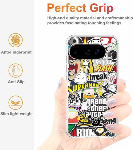Case for Google Pixel 10 Pro XL with Pop Culture Design,Aesthetic Cartoon Sticker Bomb Pop-Art Collage,Clear Slim Soft TPU Bumper Phone Cover,6.8"(Pop,P10XL) in Saudi Arabia