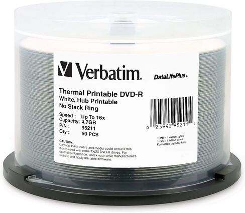Verbatim DVD-R 4.7GB 16X DataLifePlus White Thermal Printable, Hub Printable - 50pk Spindle in Saudi Arabia
