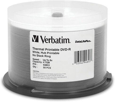 Verbatim DVD-R 4.7GB 16X DataLifePlus White Thermal Printable, Hub Printable - 50pk Spindle in Saudi Arabia