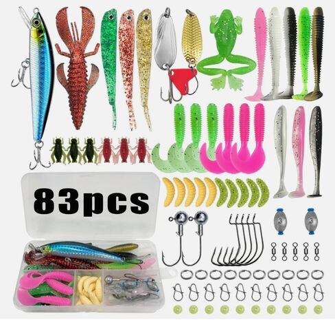 83PCS Lure Bait Fishing Accessories, Fishing Lures Gear for Freshwater Gifts for Men, Spinner Baits, Fishing-Gear and Equipment, Saltwater-Fishing-Lures Tackle Kit in Saudi Arabia