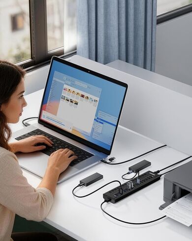 موزع USB يعمل بالطاقة 3.2 الجيل الثاني، VANGREE 16 منفذ USB Hub (8 USB-A 3.2+8 USB-C 3.2)، محور توسيع متعدد المنافذ من الألومنيوم بسرعة 10 جيجابت في الثانية مع محول طاقة 96 وات للكمبيوتر المحمول HDD SSD in Kuwait