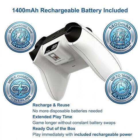 NineBit Wireless Controller for Xbox Series X|S, Xbox One X|S, Xbox One and Windows PC, Bluetooth Gaming Controller with 1400mAh Rechargeable Battery, LED Power Display, Dual Vibration, Precision Joysticks Gamepad, White in Saudi Arabia