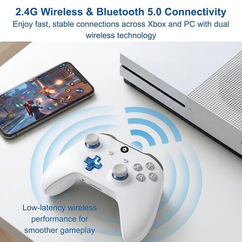NineBit Wireless Controller for Xbox Series X|S, Xbox One X|S, Xbox One and Windows PC, Bluetooth Gaming Controller with 1400mAh Rechargeable Battery, LED Power Display, Dual Vibration, Precision Joysticks Gamepad, White in Saudi Arabia