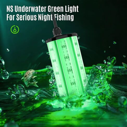 NS Green مصباح الصيد تحت الماء 60 وات 7500LM، 110 فولت تيار متردد و12 فولت تيار مستمر طاقة مزدوجة، حوض ليلي غاطس LED وإضاءة القارب، طقم صيد ليلي للمياه المالحة مقاوم للماء للكرابي والبحيرة والكاياك in Kuwait