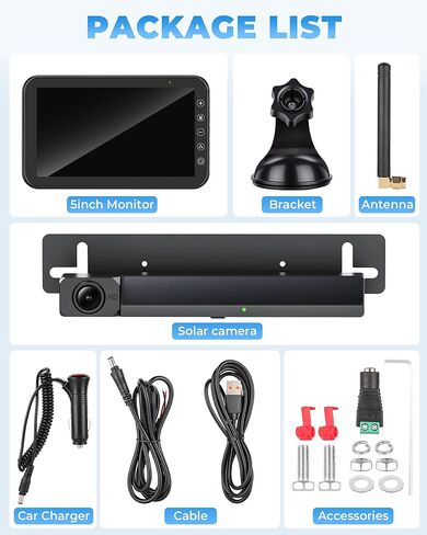 كاميرا احتياطية لاسلكية تعمل بالطاقة الشمسية، شاشة DVR 5 بوصات 1080 بيكسل، كاميرا احتياطية للتركيب لمدة دقيقتين بدون أسلاك، بطارية 4800 مللي أمبير في الساعة، إشارة ثابتة، كاميرا عكسية مقاومة للماء IP69K للسيارة، سيارات الدفع الرباعي، البيك أب، الشاحنة، ال in Kuwait