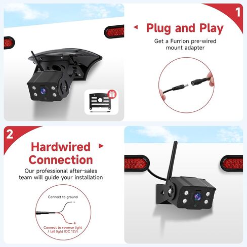 نظام كاميرا احتياطية لاسلكي RV، شاشة DVR 9 بوصة 1080 بكسل مع 4 كاميرات IP69 مقاومة للماء للرؤية الليلية والرؤية الخلفية الجانبية لشاحنة مقطورة والتخييم المتوافقة مع حامل Furrion in Kuwait