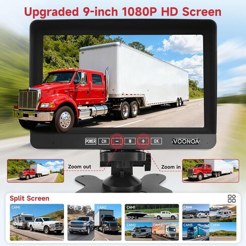 نظام كاميرا احتياطية لاسلكي RV، شاشة DVR 9 بوصة 1080 بكسل مع 4 كاميرات IP69 مقاومة للماء للرؤية الليلية والرؤية الخلفية الجانبية لشاحنة مقطورة والتخييم المتوافقة مع حامل Furrion in Kuwait