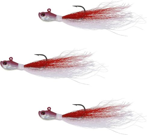 Bucktail Jigs 3 Pack – Hand-Tied Bucktail Hair Fishing Lures | Unique Gliding Head | Saltwater & Freshwater | Striper, Bass, Flounder, Walleye, Fluke | Multiple Weights Available in Saudi Arabia