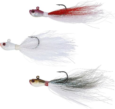 Bucktail Jigs 3 Pack – Hand-Tied Bucktail Hair Fishing Lures | Unique Gliding Head | Saltwater & Freshwater | Striper, Bass, Flounder, Walleye, Fluke | Multiple Weights Available in Saudi Arabia