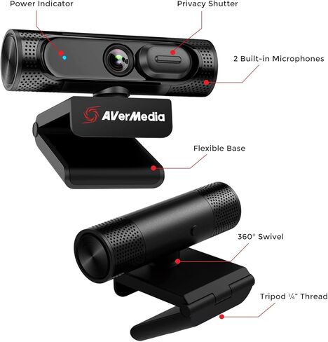بطاقة التقاط AVerMedia 4K60 مع HDMI 2.1 وزمن انتقال منخفض ومتوافقة مع PW315 TAA/NDAA وكاميرا ويب بدقة 1080 بكسل - كاميرا USB عالية الدقة بمعدل 60 إطارًا في الثانية مع ميكروفونات مزدوجة in Saudi Arabia