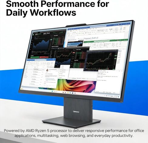 Lenovo IdeaCentre 27 بوصة مخصص للأعمال الكل في واحد، شاشة لمس FHD 100 هرتز، AMD Ryzen 5 7535HS، ذاكرة الوصول العشوائي DDR5 16 جيجابايت/64 جيجابايت، 1 تيرابايت/4 تيرابايت SSD، لوحة مفاتيح وماوس لاسلكيين، RJ-45، Win11 Pro in Kuwait