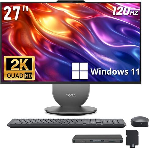 Lenovo Yoga All-in-One Desktop AI PC, 27" QHD IPS+120Hz Display, Intel Ultra 7 255H, 16GB LPDDR5X, 1.5TB Storage(512GB SSD+1TB Docking Station), Intel Arc GPU, Wi-Fi 7, Wireless Charging, Win 11, Gray in Saudi Arabia