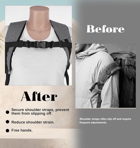 2 PCS Chest Strap for Backpack, Heavy Duty Elastic Backpack Chest Straps Sternum Strap Add on with Quick Release Buckle, Adjustable Comfortable Fit for Hiking Camping Travel (Black) in Saudi Arabia