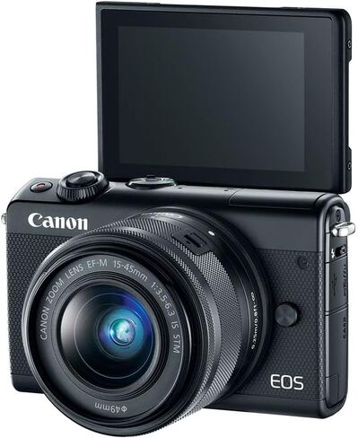 Canon EOS M100 Mirrorless Camera with 15-45mm Lens (Black) | 24.2MP APS-C Sensor, Dual Pixel CMOS AF, Wi-Fi & Bluetooth | Great for Travel & Beginner Photos (2209C011) + 64GB Card + Camera Bag in Saudi Arabia
