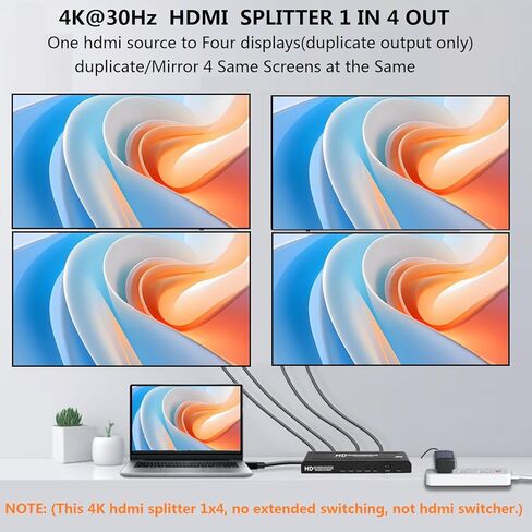 مقسم HDMI 4K 1×4، مقسم HDMI يعمل بالطاقة 1 في 4 يدعم 4Kx2K@30 هرتز، ثلاثي الأبعاد، مرآة/شاشة نسخ فقط (غير ممتدة) 4 منافذ HD الفاصل للتلفزيون عالي الوضوح، والكمبيوتر المحمول، وPS4، وجهاز العرض، وصندوق فك التشفير. in Kuwait
