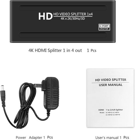 مقسم HDMI 4K 1×4، مقسم HDMI يعمل بالطاقة 1 في 4 يدعم 4Kx2K@30 هرتز، ثلاثي الأبعاد، مرآة/شاشة نسخ فقط (غير ممتدة) 4 منافذ HD الفاصل للتلفزيون عالي الوضوح، والكمبيوتر المحمول، وPS4، وجهاز العرض، وصندوق فك التشفير. in Kuwait