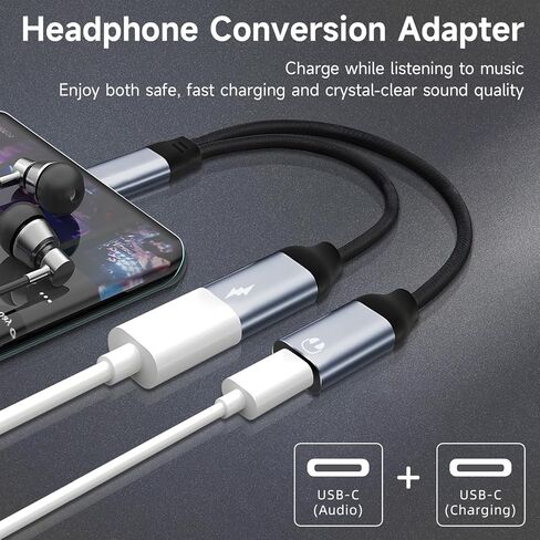 MOYAGOA USB c Splitter 1 in 2 Out USB c Splitter يدعم PD 30W شحن سريع محول كابل محول الصوت، متوافق مع iPhone 17/16/15، iPad Pro، Google Pixel - أبيض in Kuwait