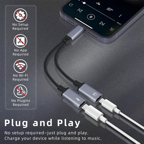 MOYAGOA USB c Splitter 1 in 2 Out USB c Splitter يدعم PD 30W شحن سريع محول كابل محول الصوت، متوافق مع iPhone 17/16/15، iPad Pro، Google Pixel - أبيض in Kuwait