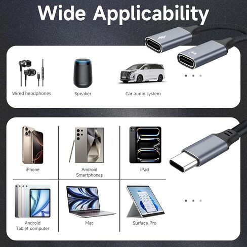 MOYAGOA USB c Splitter 1 in 2 Out USB c Splitter يدعم PD 30W شحن سريع محول كابل محول الصوت، متوافق مع iPhone 17/16/15، iPad Pro، Google Pixel - أبيض in Kuwait