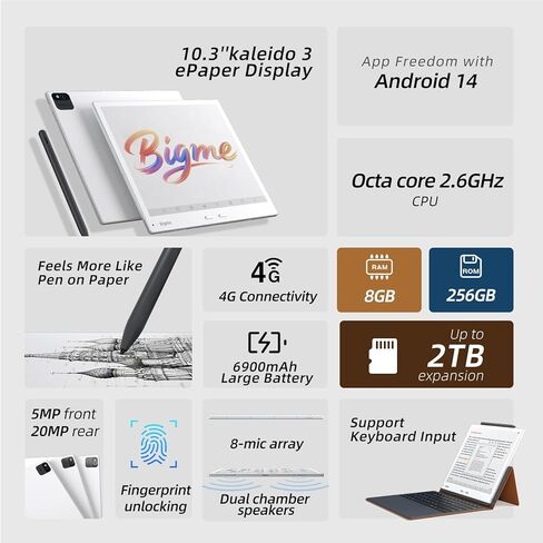 Bigme B10 Color E-Paper Tablet, 10.3 Inch Ebook Reader with Stylus, 8+256GB, 6900 mah, 4G LTE Mobile Data in Saudi Arabia