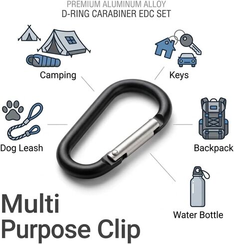 Carabiner Clips 10-Pack, 2.25" D-Ring Black Aluminum Keychain Carabiners for Keys, Bags, Backpack, Stroller, Camping, EDC Gear in Saudi Arabia