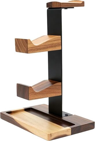 Three-Layer Gaming Headset & Controller Stand, Solid Wood Esports Accessory Storage Rack with Tray, Non-Slip Desktop Organizer for Over-Ear Headphones & Universal Controllers – for Gamers in Saudi Arabia