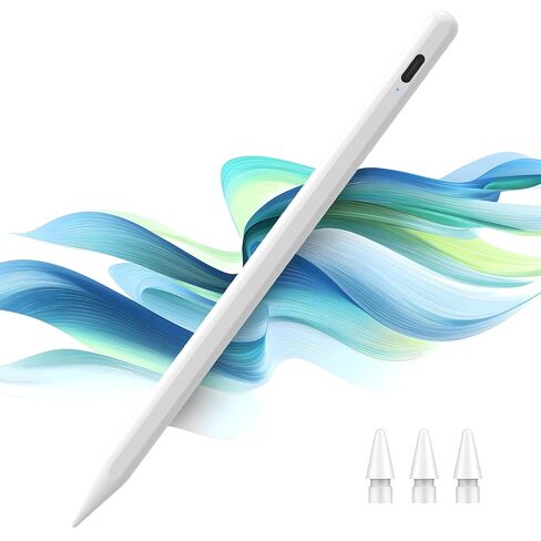 قلم شاشة لجهاز iPad الجيل التاسع والحادي عشر - قلم رقمي سريع الشحن 2X - متوافق مع 2018-2025 Apple iPad Pro 11"/12.9"/M4، iPad mini 5-6 Gen، iPad Air 3/4/5/M2/M3-أبيض in Kuwait