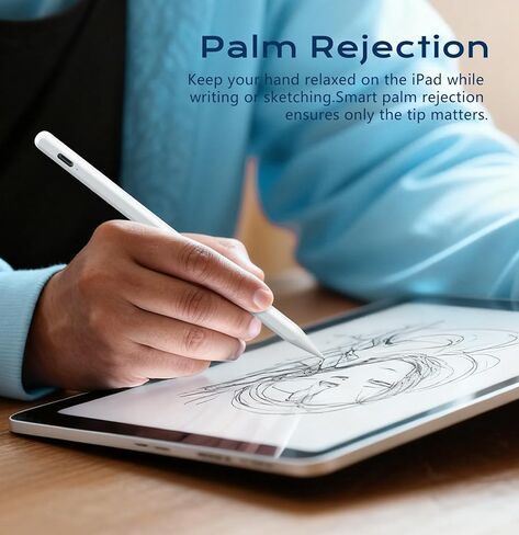 قلم شاشة لجهاز iPad الجيل التاسع والحادي عشر - قلم رقمي سريع الشحن 2X - متوافق مع 2018-2025 Apple iPad Pro 11"/12.9"/M4، iPad mini 5-6 Gen، iPad Air 3/4/5/M2/M3-أبيض in Kuwait