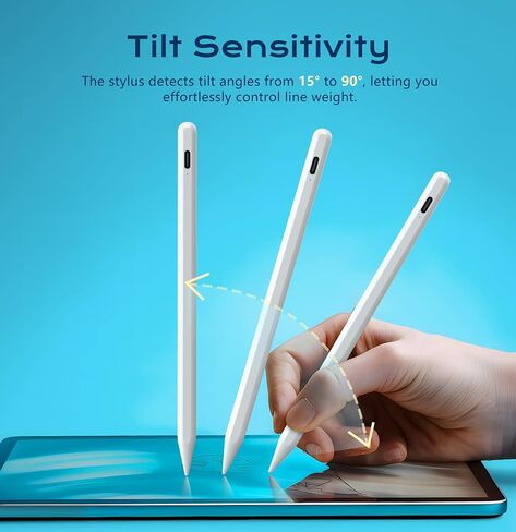 قلم شاشة لجهاز iPad الجيل التاسع والحادي عشر - قلم رقمي سريع الشحن 2X - متوافق مع 2018-2025 Apple iPad Pro 11"/12.9"/M4، iPad mini 5-6 Gen، iPad Air 3/4/5/M2/M3-أبيض in Kuwait