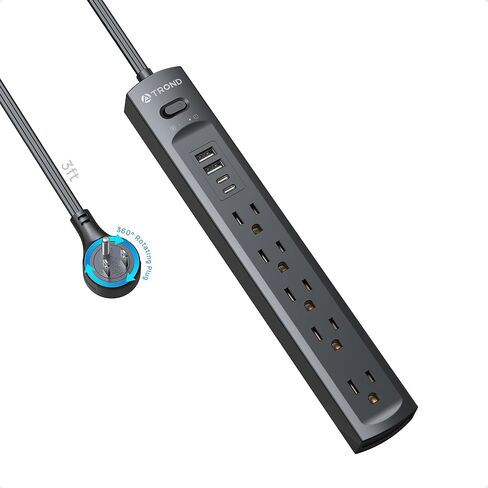 TROND Surge Protector Power Strip with 360° Rotating Flat Plug, 5 Widely Spaced Outlets with 2 USB C and 2 USB A, 1440J Surge Protector, Wall Mountable, Extension Cord 6ft for Home Office Dorm, White in Saudi Arabia