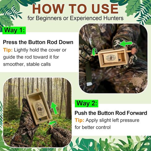 Push Button Turkey Call with 2 Chalk, Turkey Box Calls for Hunting, Poplar Gobbler Caller Realistic Soft Clucks Purrs Yelps, Spring Hunting Gear Accessories for Beginner and Pro Hunters in Saudi Arabia