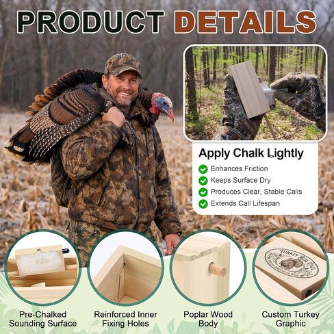 Push Button Turkey Call with 2 Chalk, Turkey Box Calls for Hunting, Poplar Gobbler Caller Realistic Soft Clucks Purrs Yelps, Spring Hunting Gear Accessories for Beginner and Pro Hunters in Saudi Arabia