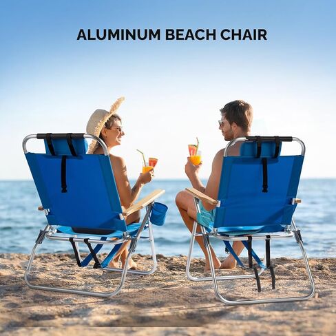VINGLI 17" Tall Beach Chair, Aluminum Backpack Beach Chairs for Adults, Portable with Adjustable Straps, 3-Position Reclining, Cup Holder, High Lightweight Beach Chairs for Beach in Saudi Arabia