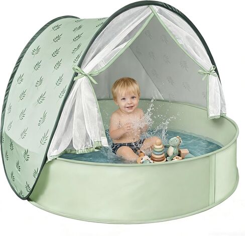 Baby Beach Tent with Pool, 3-in-1 Upgrade Pop Up UPF 50+ Sun Protection Shelter with Mosquito Net Babies Toddlers Portable Outdoor Summer Essentials for Beach, Backyard, Indoor- Green Leaves in Saudi Arabia