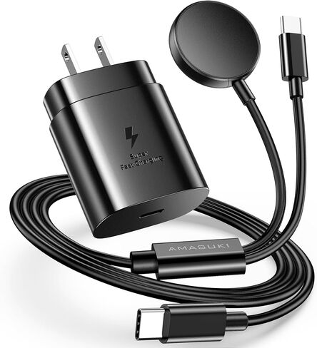 2 in 1 for Samsung Watch Charger,25W USB C Charger Fast Charging Compatible with Galaxy Watch 8/8 Classic/Ultra/7/6-3/Active/FE Galaxy S25 Ultra/S24-S20/A14/A54/Z Fold 6/5/Z Flip 6/5(4.1FT) in Saudi Arabia