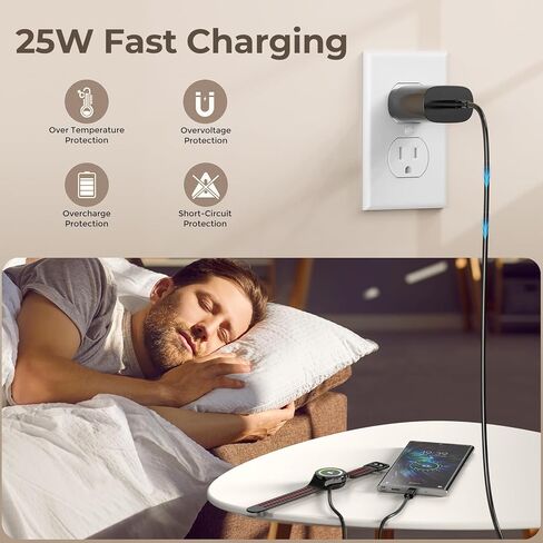 2 in 1 for Samsung Watch Charger,25W USB C Charger Fast Charging Compatible with Galaxy Watch 8/8 Classic/Ultra/7/6-3/Active/FE Galaxy S25 Ultra/S24-S20/A14/A54/Z Fold 6/5/Z Flip 6/5(4.1FT) in Saudi Arabia