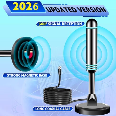 TV Antenna for Smart TV Indoor, Long Range Reception Indoor Antenna for Local Channels, Digital Antenna for Smart TVs with Strong Magnetic Base, Easy Setup Antennas Without Cable in Saudi Arabia