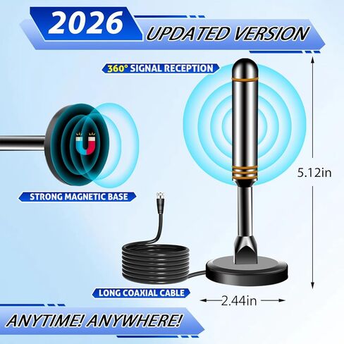 2026 Upgraded TV Antenna Indoor, Long Range HD Digital TV Antenna for Local Channels with Strong Magnetic Base, Supports 4K 1080p for All TVs, 10ft Coaxial Cable in Saudi Arabia