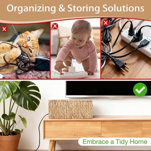 Cable Management Box with Lids-Handwoven Rattan Cord Organizer with Open Slots,Desk Organizer Box to Hide Power Strips&Cords,Office Desk Accessories Storage Basket,2 Pack in Saudi Arabia