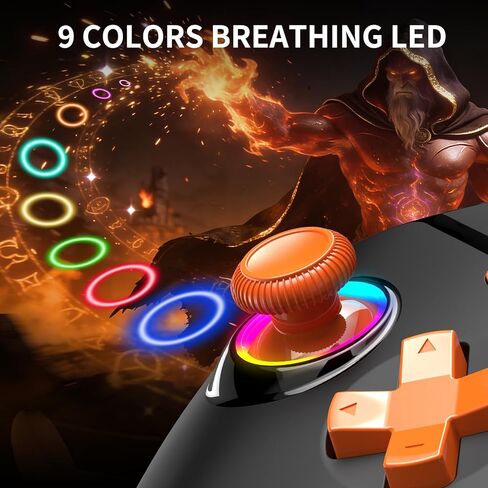 وحدة تحكم ألعاب لاسلكية، وحدة تحكم للكمبيوتر الشخصي/Switch/P3/iOS/Android مع 4 أزرار برمجة، مشغل تأثير Hall، إضاءة RGB، بطارية 1000 مللي أمبير في الساعة، توربو، اهتزاز مزدوج، لقطة شاشة، أسود + برتقالي in Kuwait