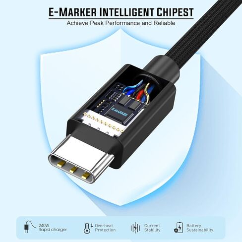 كابل USB4 بقدرة 240 وات للشحن السريع ومزامنة البيانات، كابل USB 4 بطول 6.6 قدم، نقل بيانات بسرعة 40 جيجابت في الثانية، شاشة عالية الدقة 8K/4K، كابل بيانات مجدول USB C إلى C لـ Thunderbolt 3، MacBook Pro/Air، iPhone 17/16/15، iPad in Kuwait