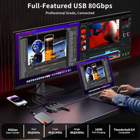 نقل بيانات مقاوم للمستقبل بسرعة 80 جيجابت في الثانية لكابل Thunderbolt 5 بطول 6.6 أقدام باللون الأحمر، وعرض نطاق فيديو بسرعة 120 جيجابت في الثانية [شاشة مزدوجة 8K أو ثلاثية 4K]، وشحن 240 وات، وكابل شاشة USB C لأجهزة MacBook وiPhone 17 وSSD وشاشة in Kuwait