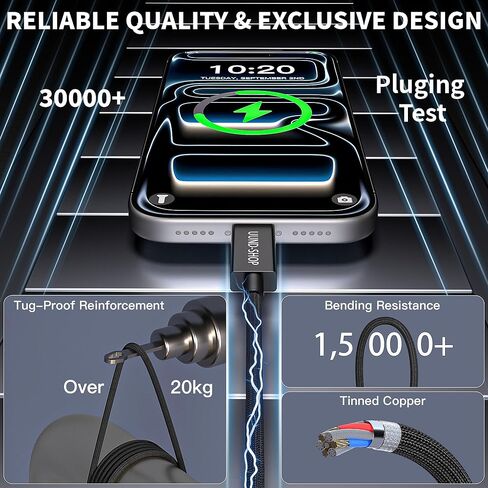 كابل USB4 لـ Thunderbolt 4 بطول 6.6 أقدام، مزامنة بيانات 40 جيجابت في الثانية، شحن سريع 240 وات، شاشة 8K/Dual 4K HD، كابل USB C إلى C منسوج لـ Thunderbolt 4/3، MacBook Pro/Air(M1/M2/M3/M4/M5)، iPhone 17/16/15 in Kuwait