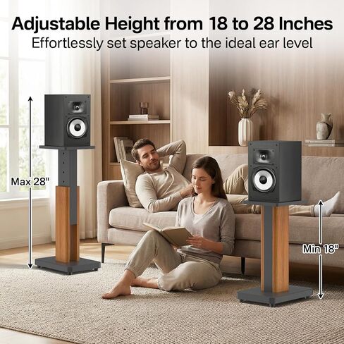 Wood Speaker Stands Pair for Polk ES15/ES20/XT15/XT20/T15/R100/R200 Surround Speaker Stands - Height Adjustable Extend 18" to 28", Floor Speaker Stand for Polk Bookshelf Speaker Stands Up to 50Lbs in Saudi Arabia