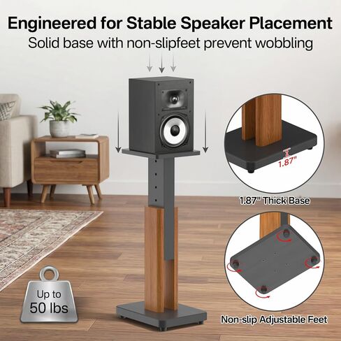Wood Speaker Stands Pair for Polk ES15/ES20/XT15/XT20/T15/R100/R200 Surround Speaker Stands - Height Adjustable Extend 18" to 28", Floor Speaker Stand for Polk Bookshelf Speaker Stands Up to 50Lbs in Saudi Arabia